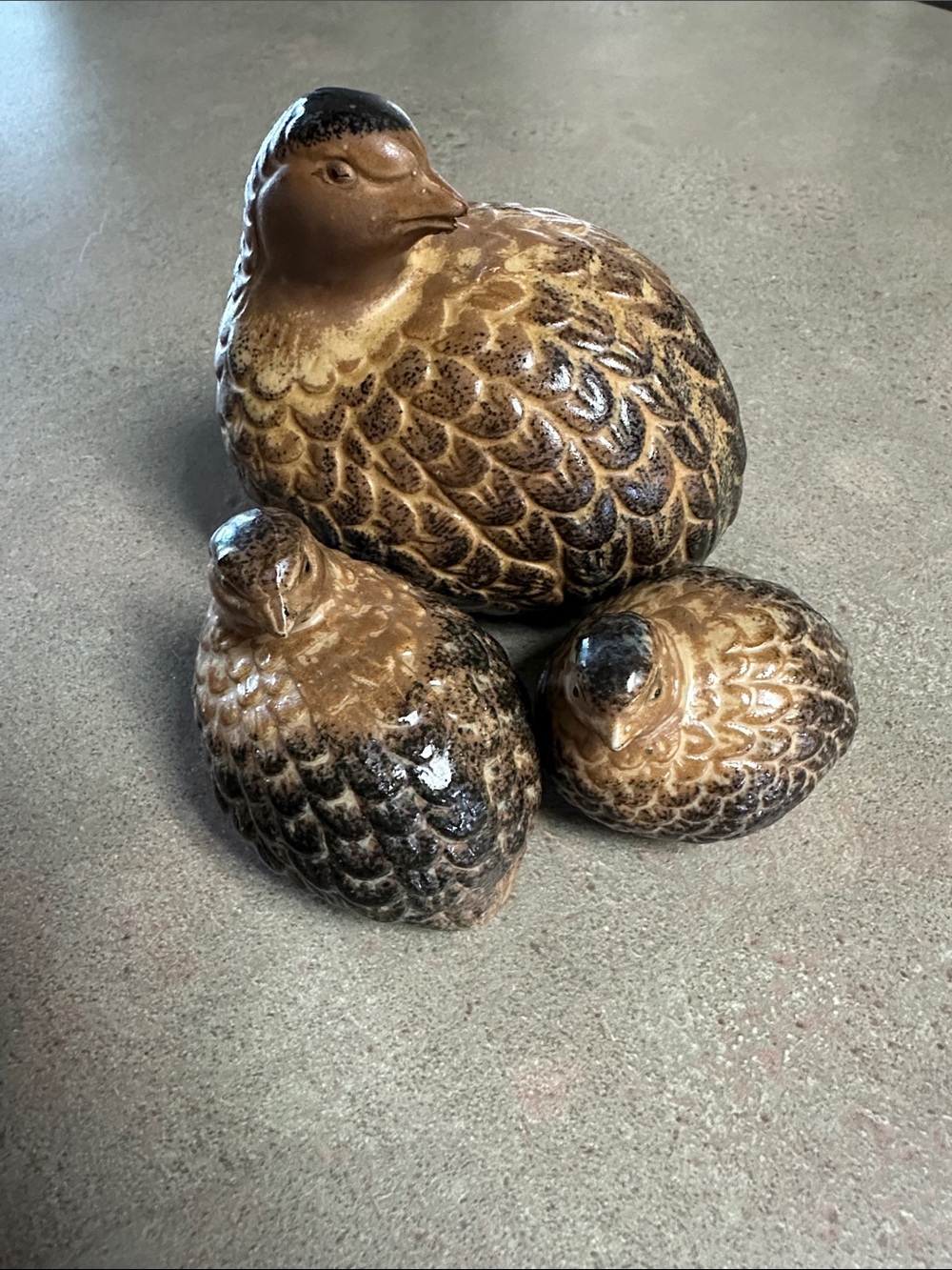 Vintage Ceramic Quail Mother and Chicks Figurines - Set Of 3